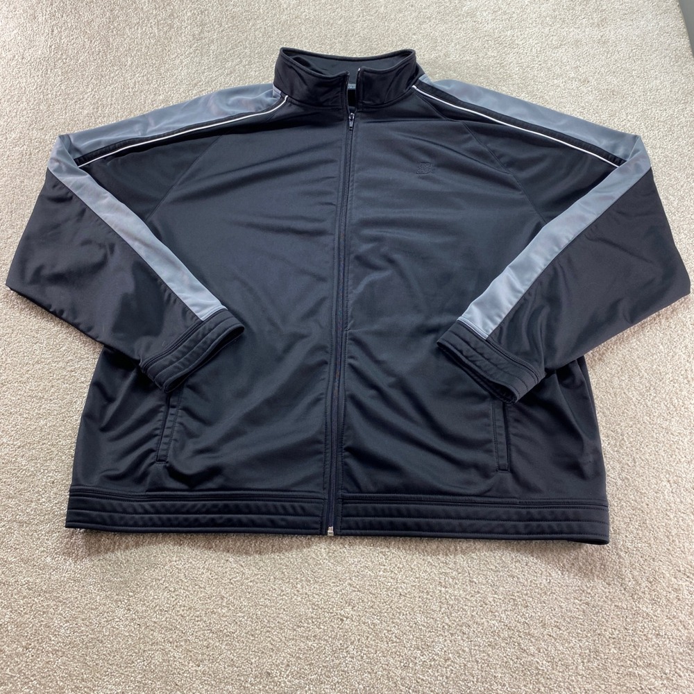 Starter Track Jacket Mens 2XL Black Gray Full Zip Athletic Mock Neck Coat